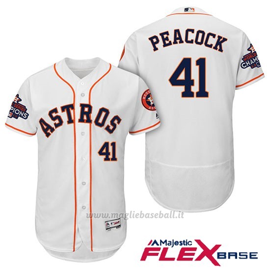 Maglia Baseball Uomo Houston Astros 2017 World Series Campione Brad Peacock Bianco Flex Base
